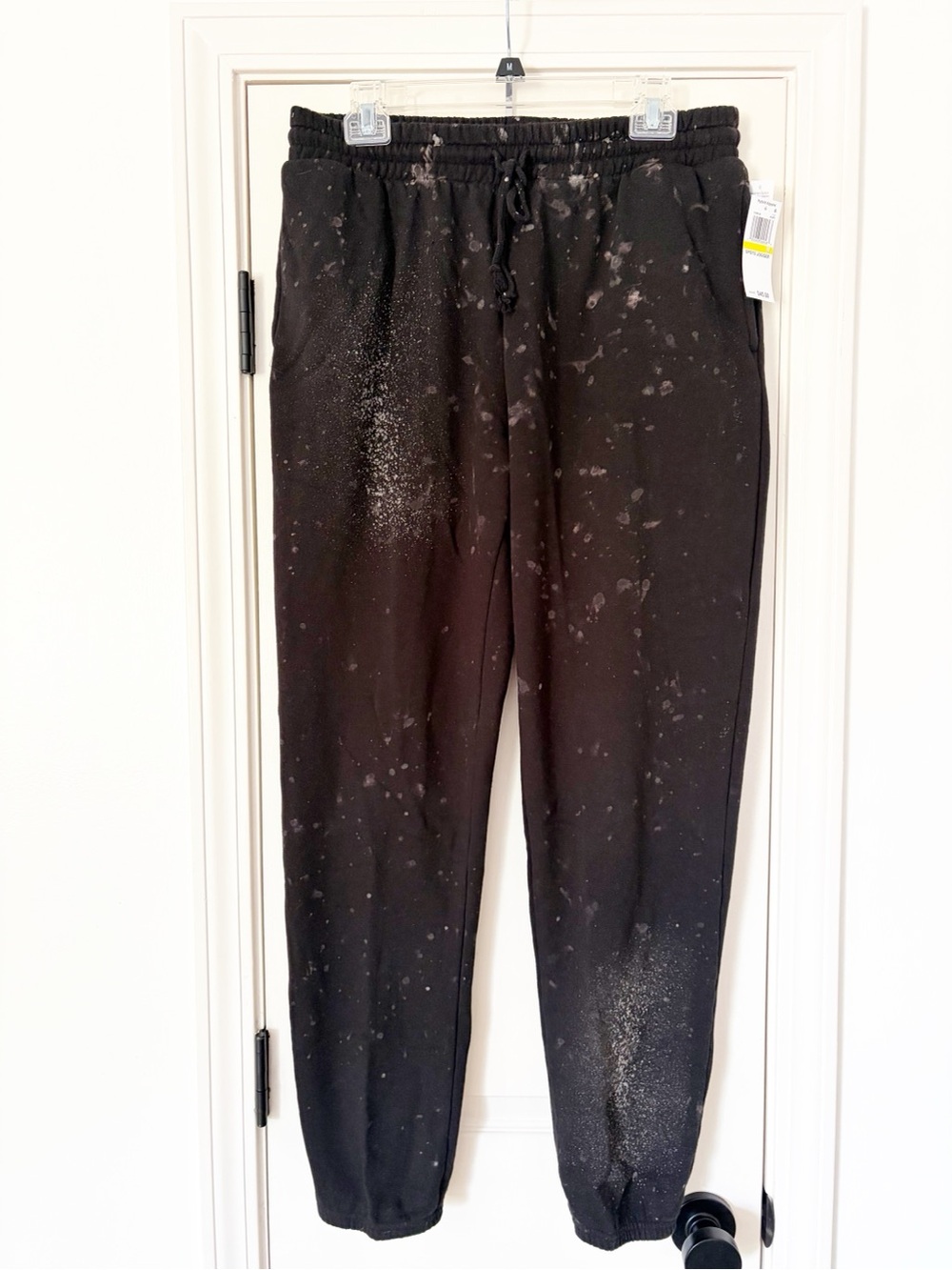 NEW ⭐️ Hybrid Apparel Men's Black Jogger Pants bleach splatter